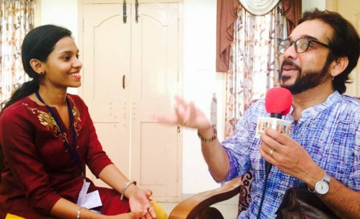 Vasantha Padhmaavathi's eyes shine with admiration as she interviews cine actor and renowned dancer Mr. Vineeth Radhakrishnan-min