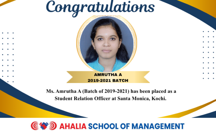 12.Ms. Amrutha A (Batch of 2019-2021) for being placed in Santa Monica, Kochi as a Student Relation Officer (2) 12.Ms. Amrutha A (Batch of 2019-2021) for being placed in Santa Monica, Kochi as a Student Relation Officer (2)